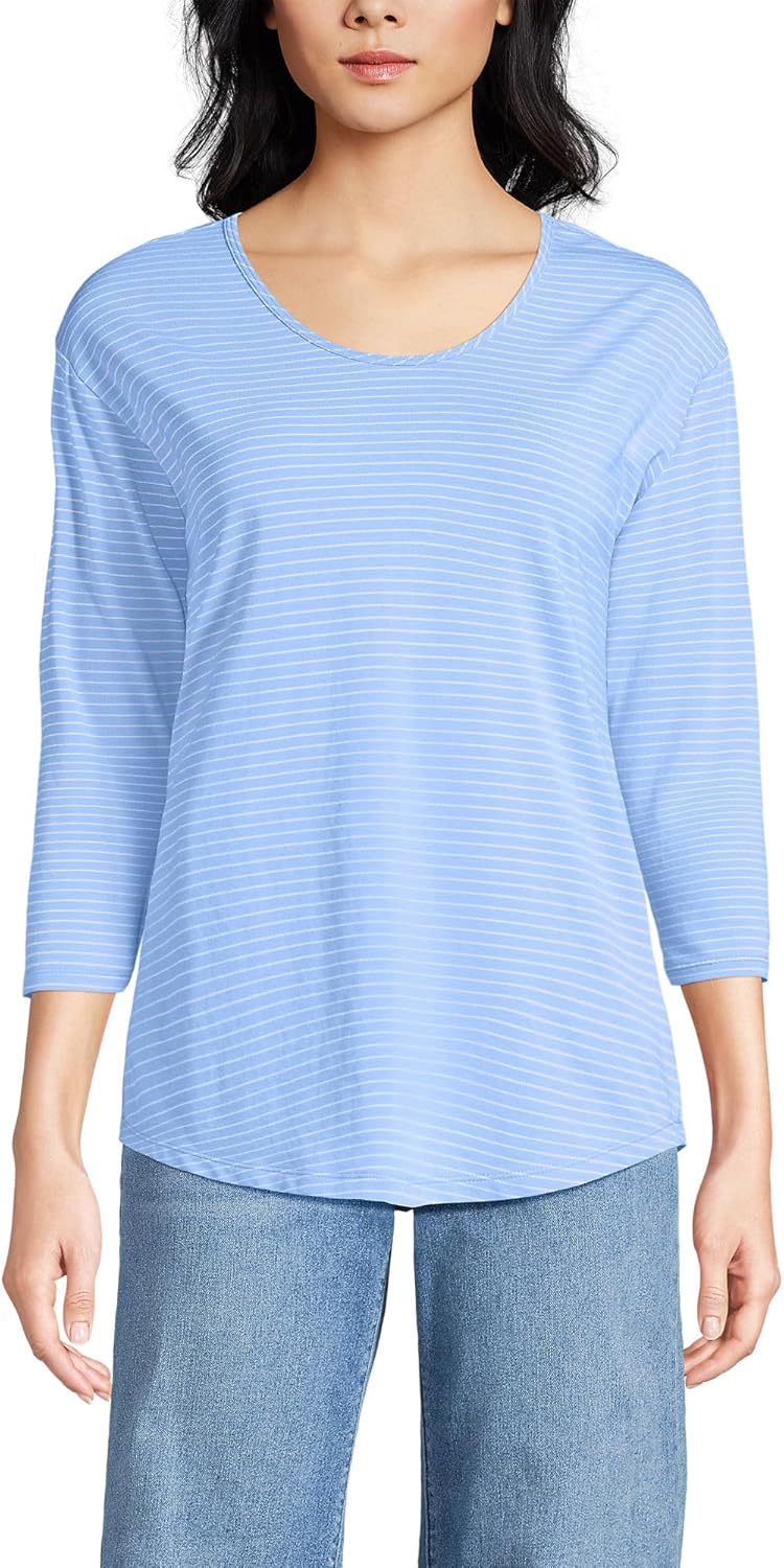 Lands' End Women's 3/4 Sleeve Lightweight Jersey U-Neck Tunic