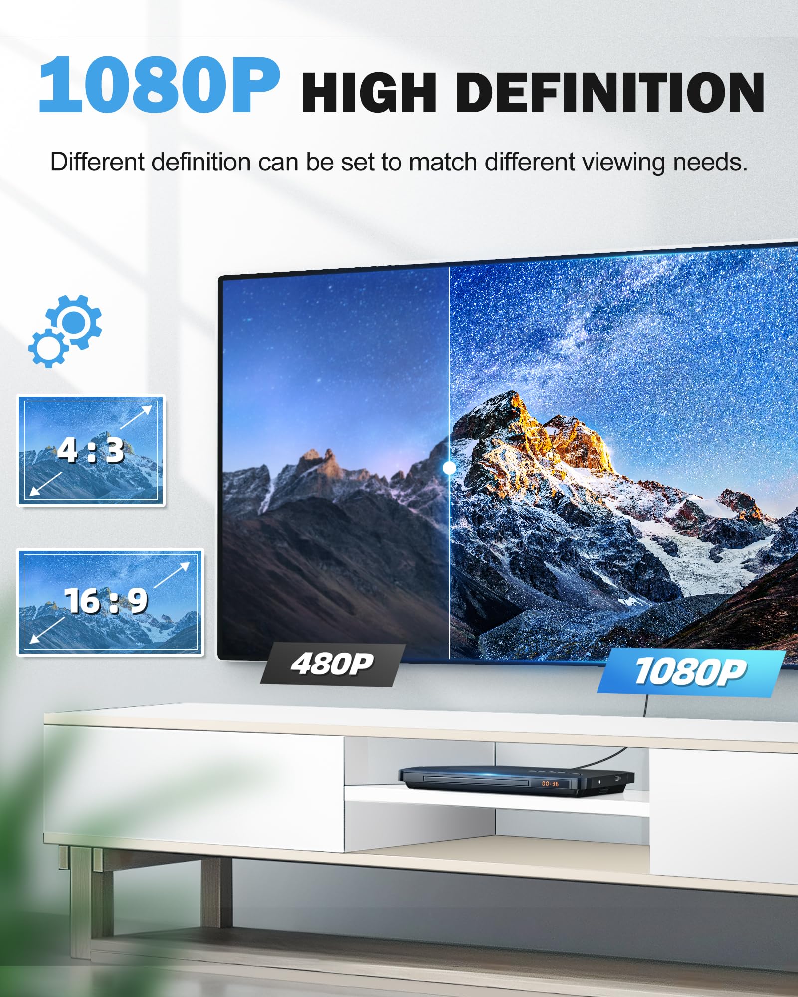 Reproductores de DVD para TV con HDMI, Reproductores de DVD de Todas Las regiones Libres con Sistema NTSC/PAL, Reproductor de CD para Sistema estéreo doméstico, Cables HDMI/RCA incluidos