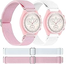 Miimall [Lot de 2] Bracelets pour OMEGA X SWATCH BIOCERAMIC MoonSwatch - Bracelet de Rechange en Nylon Souple et Respirant pour Omega Swatch -Blanc & Rose