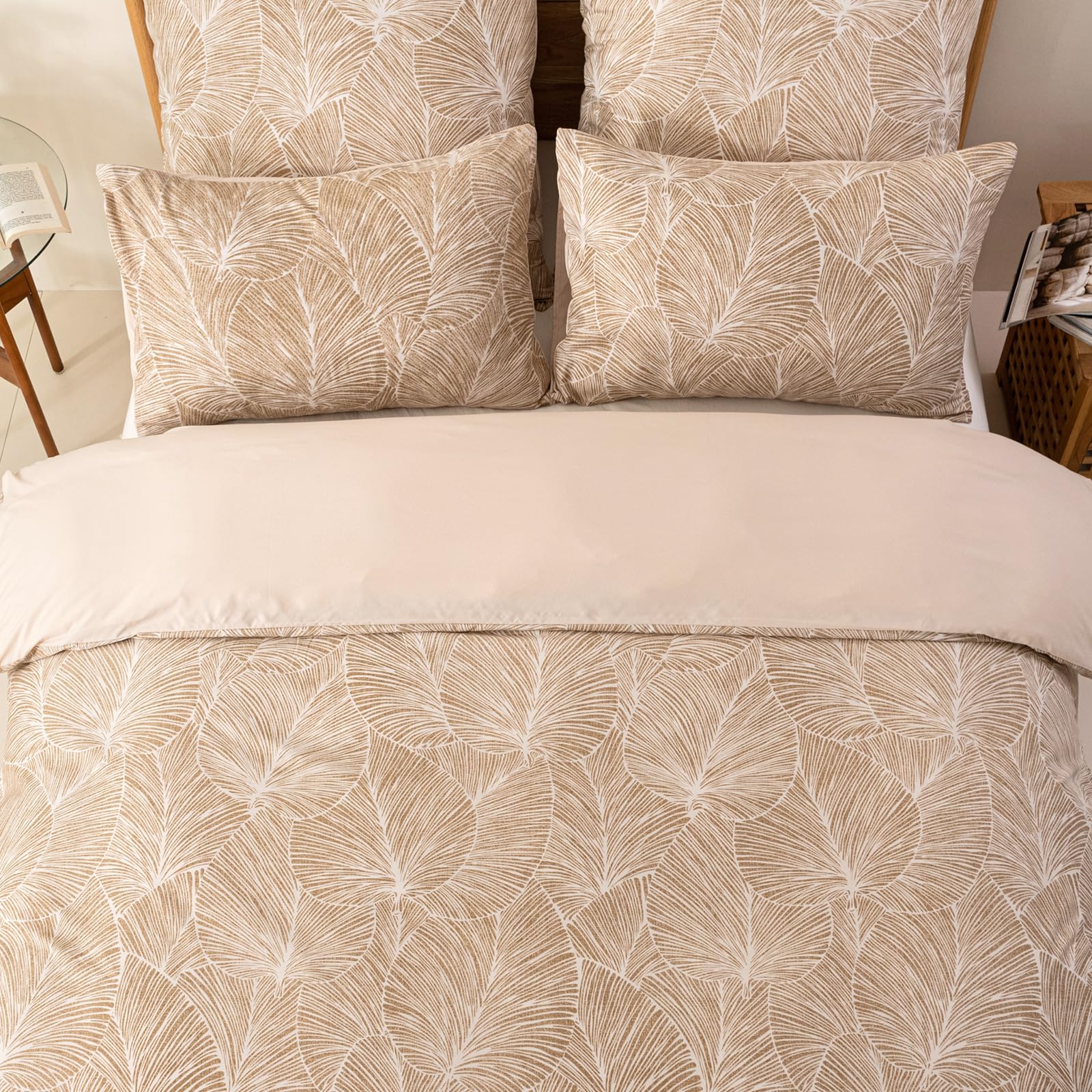 Tokokimo Beige King Size Duvet Cover Sets Bedding Sets Tropical Leaves Pattern - Image 4