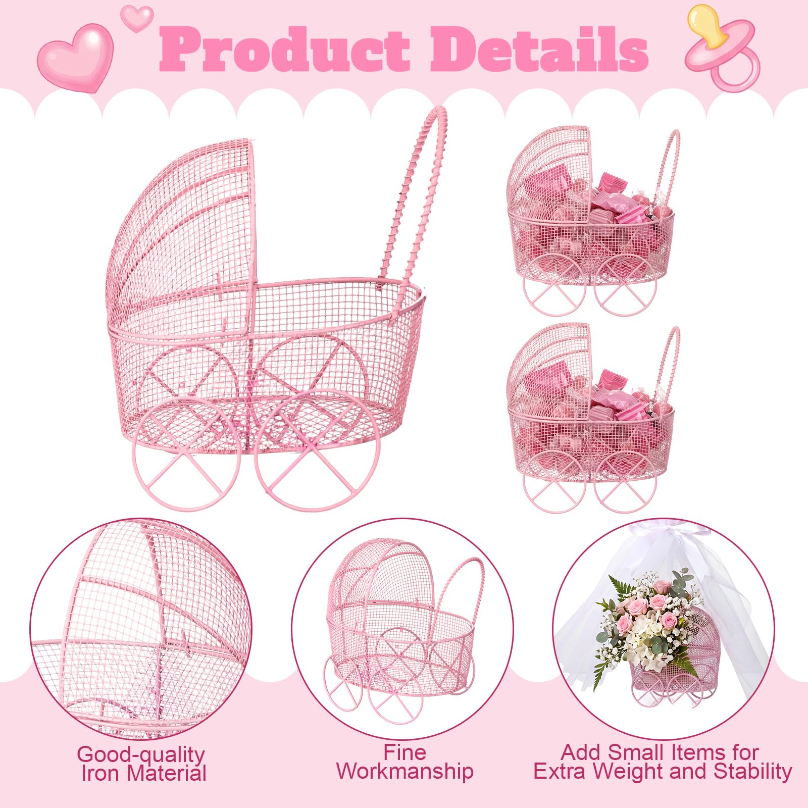 Set di 6 centrotavola rosa per baby shower, decorazioni da tavolo a palloncino a tutù, carrozze, supporti per palloncini per compleanno, sesso, rivelazione, battesimo, festa di nozze