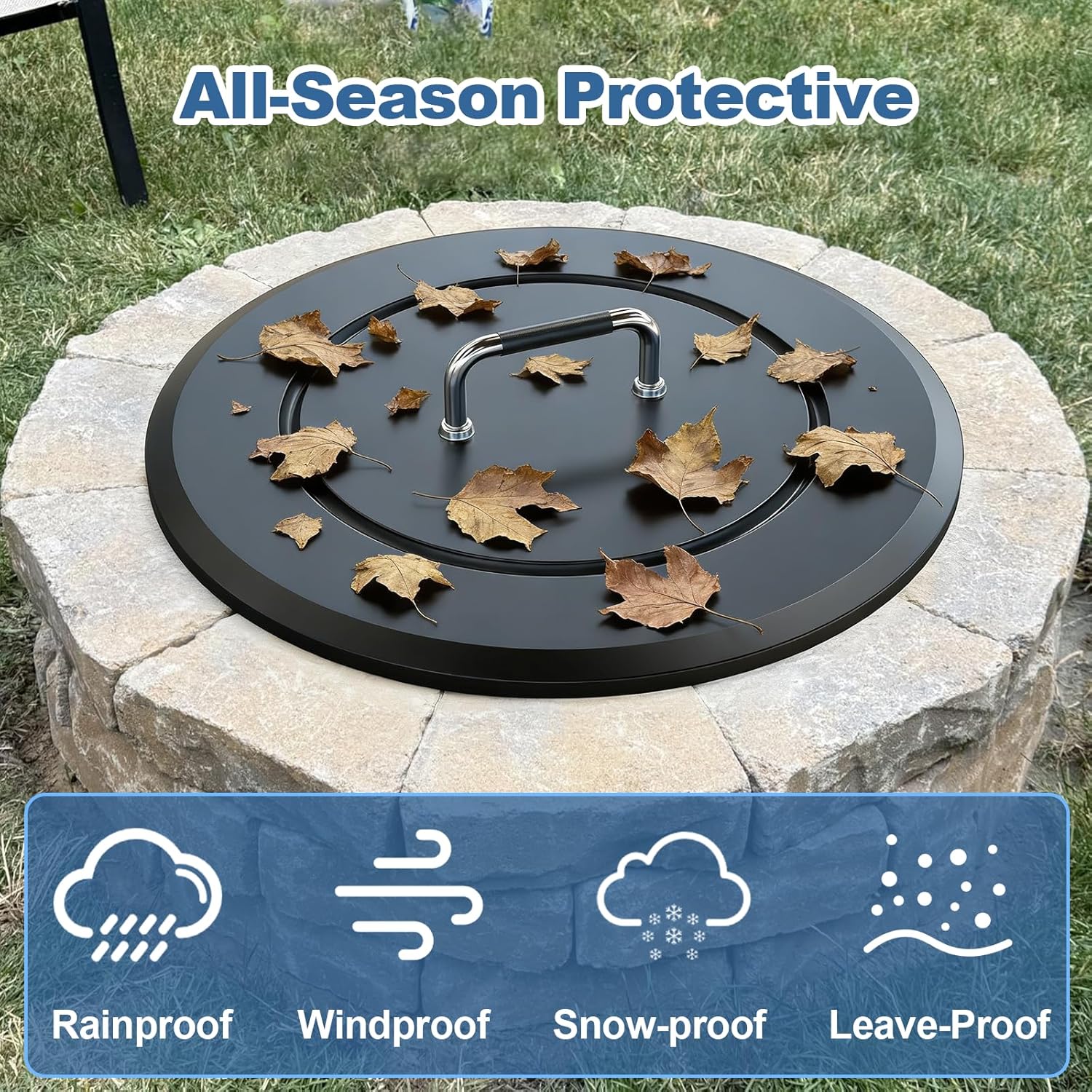 25.6 Inch Universal Fire Pit Lid Cover Round for Patio Outdoor Fire Pit Accessory, Heat Resistant Powder Coated Steel Firepit Cover with Handles for Firepit, Weatherproof for All Seasons