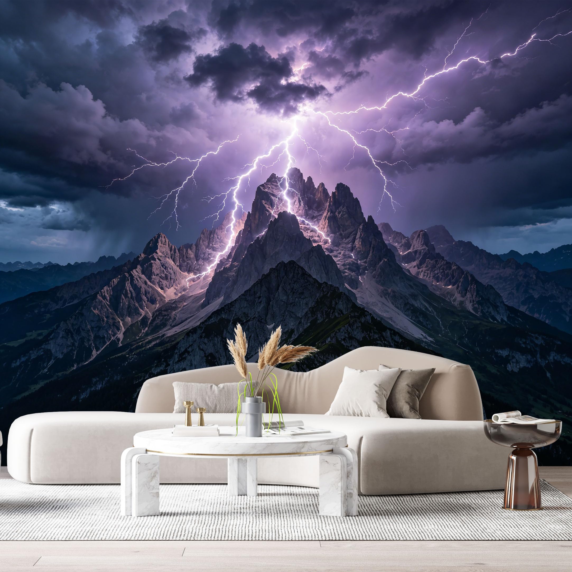 Custom Size Wall Murals Dramatic Lightning Mountain Landscape Storm Sky Modern SelfAdhesive Wall Fabric Removable Large Wallpaper for Photo Living Room