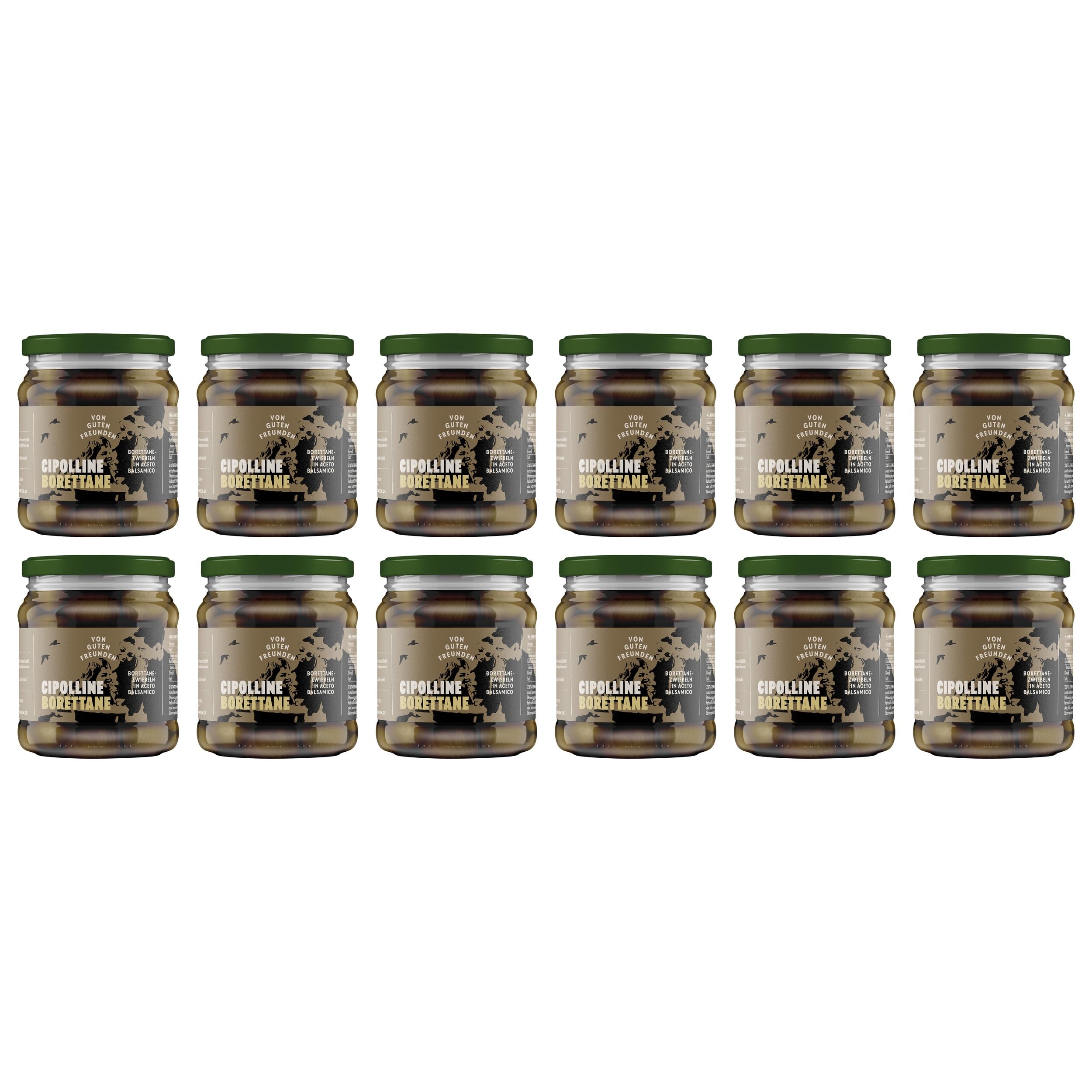 Von guten Freunden Borettane Zwiebeln in Balsamico Essig aus Italien inkl. FeinWert E-Book (12 x 280 g)