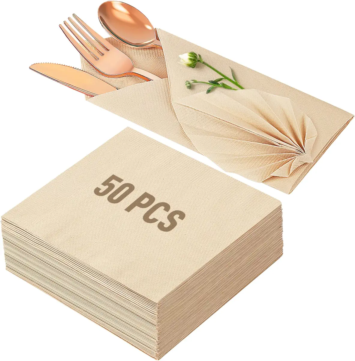 Gezond Compostable Napkins 50 Count Unbleached Recyclable Lunch Napkins 13&#34;x13&#34; 2-ply Eco-friendly Paper Napkins Soft And Absorbent Disposable Bamboo Napkins for Kitchen, Party, Wedding
