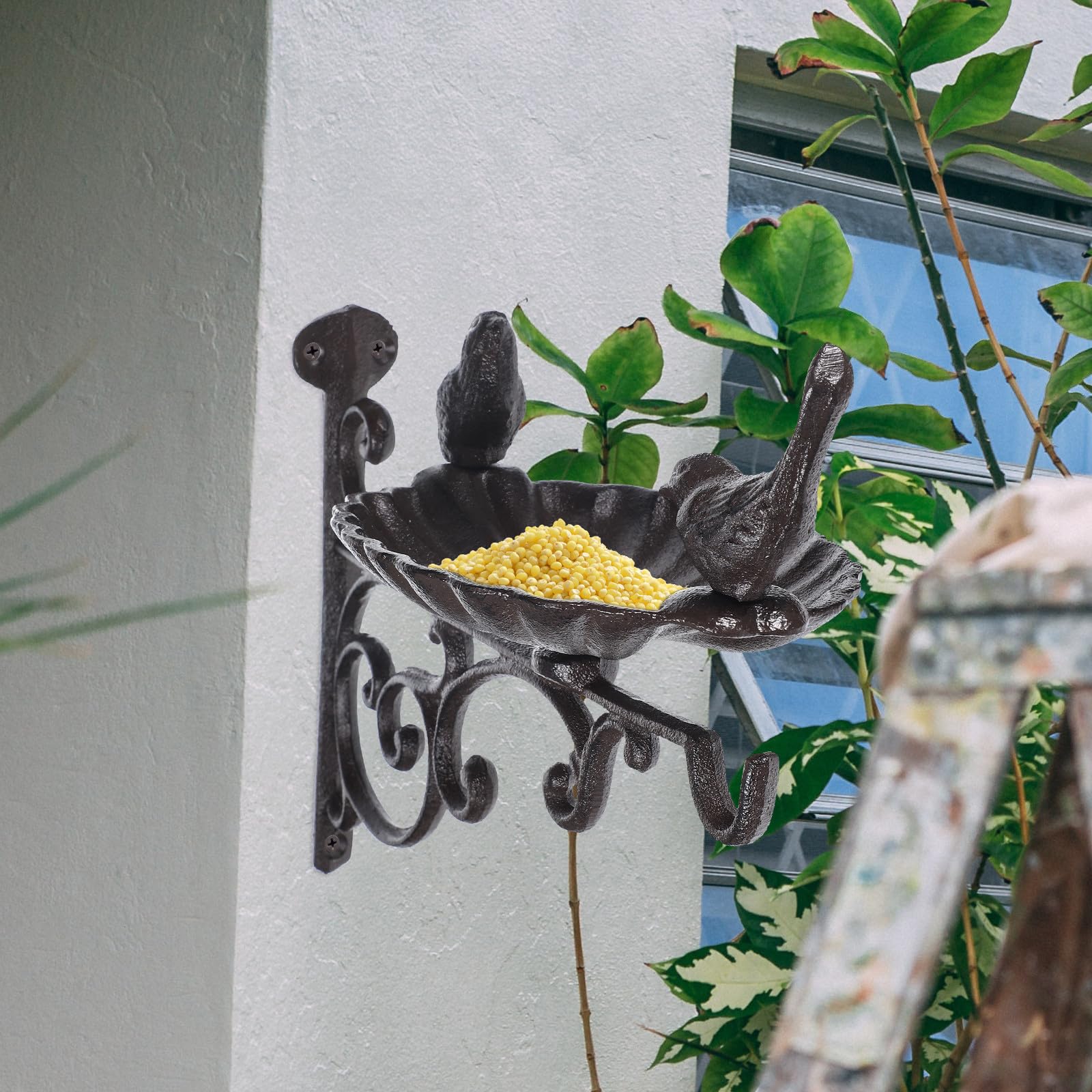 Gancio da Parete in Ferro Nero per Mangiatoio Uccelli, Staffa Resistente per Uso Esterno, per Giardino e Cesti Appesi Decorativi