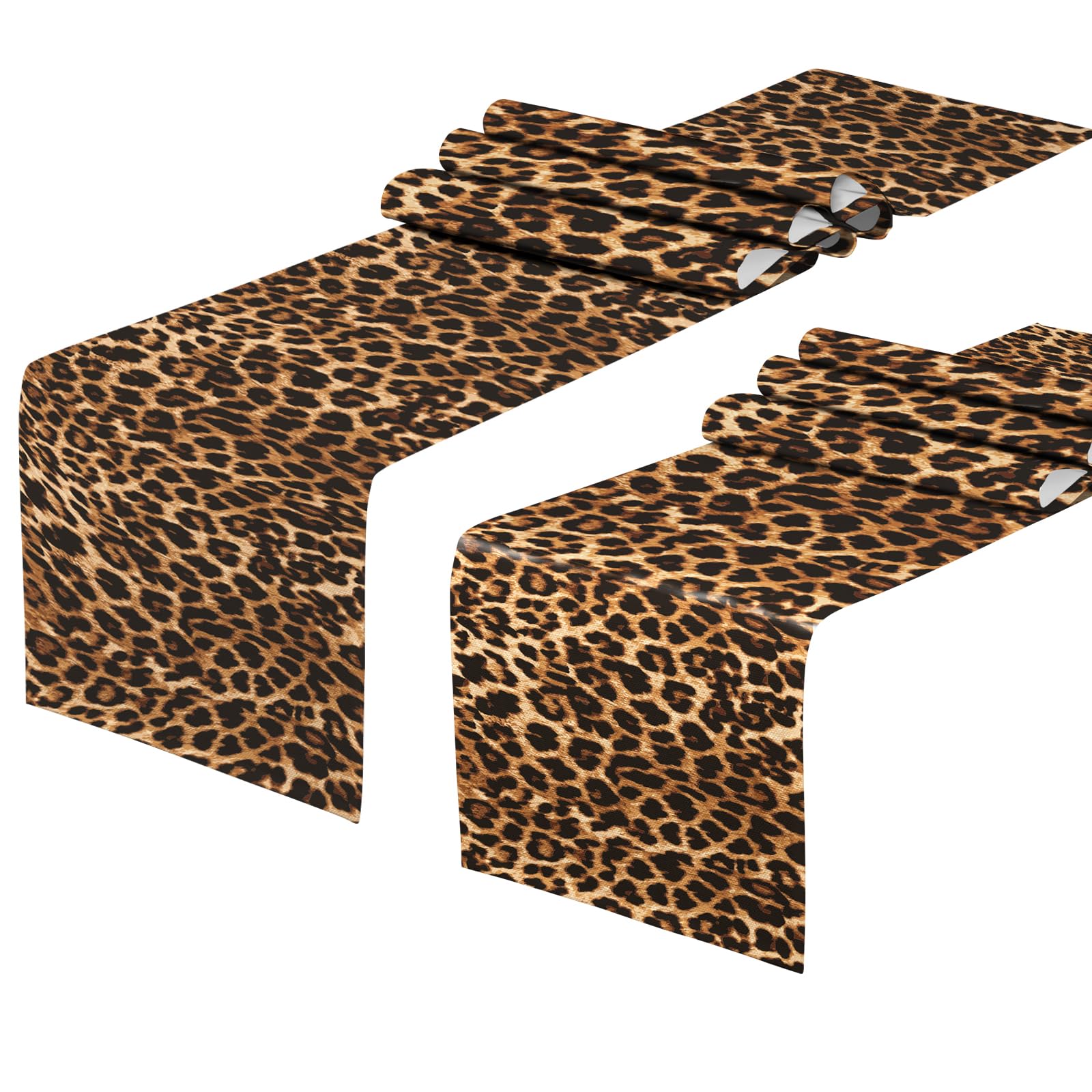Photo 1 of 2 PCS Linen Leopard Print Table Runner 71 x 13'' Rustic Cottage Country Farm Safari Wildlife Fur Print Table Runners for Table Dresser Runner Dinning Kitchen Party Holidays Home
