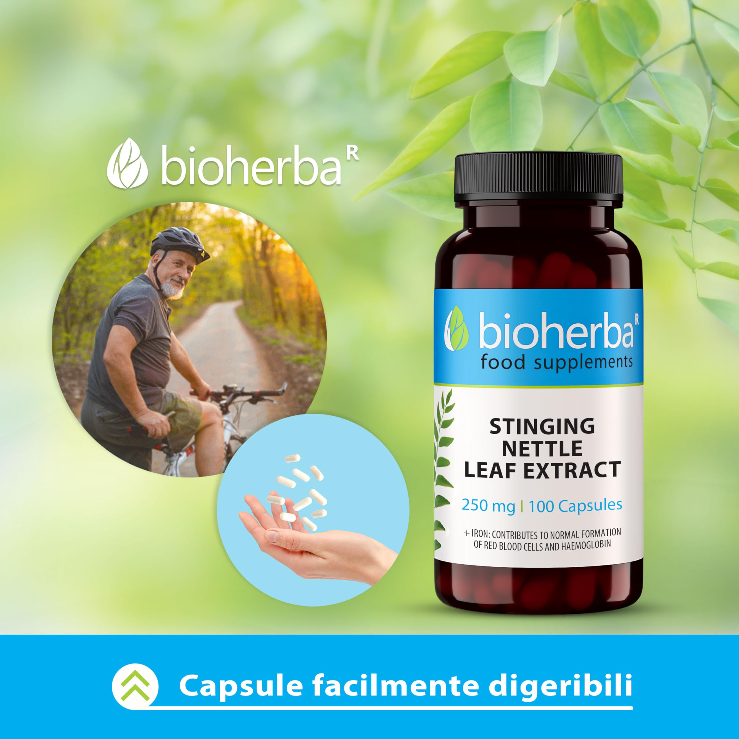 Ortica Forte by BIOHERBA Integratore Naturale con Estratto di Foglie di Ortica 250 mg e Ferro 200 Capsule per Vitalità e Benessere