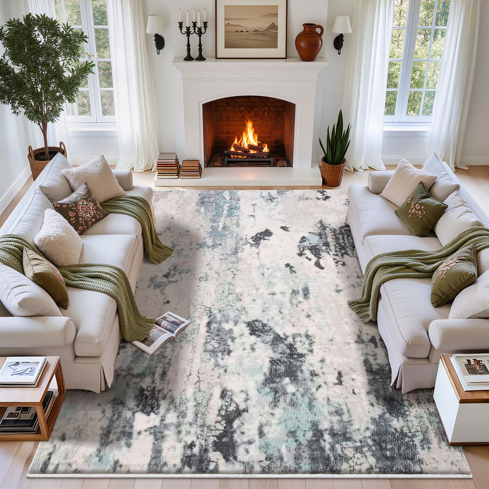 ASIinnsy Tappeto Salotto Moderno Pelo Lungo Shaggy Peloso Grigio Morbido Soffice Antiscivolo Tappeti Soggiorno Grandi (200 X 300 Cm, Nero Grigio