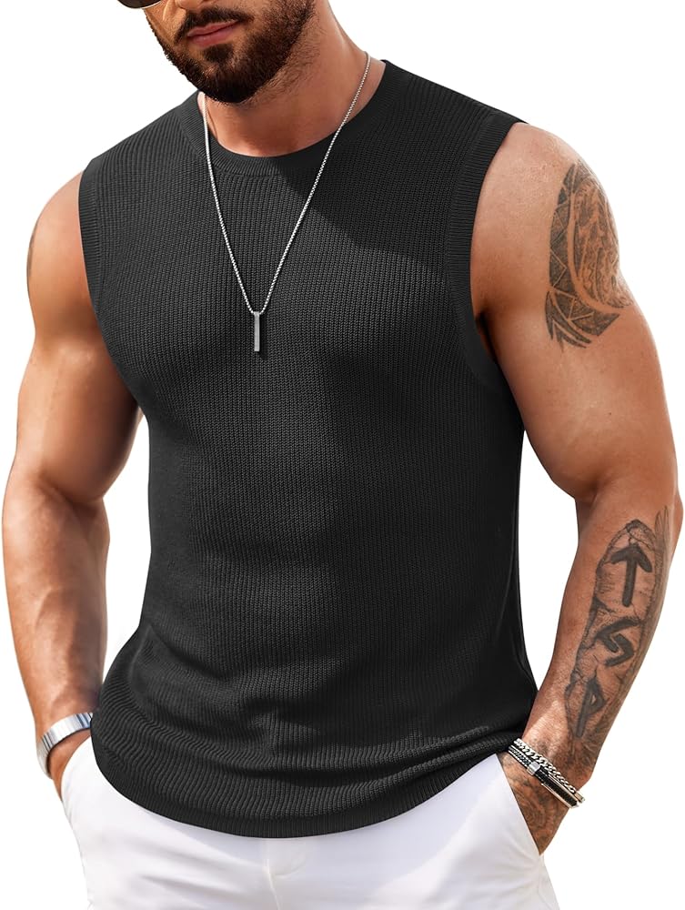 COOFANDY Mens Knitted Sleeveless T Shirt Casual Tank Tops Summer COOFANDY Mens Knitted Sleeveless T Shirt Casual Tank Tops Summer