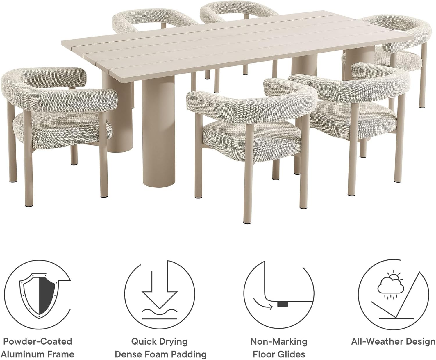Modway EEI-7062-IVO-TAU Nautica 7-Piece Outdoor Rectangular Dining Set in Ivory Taupe