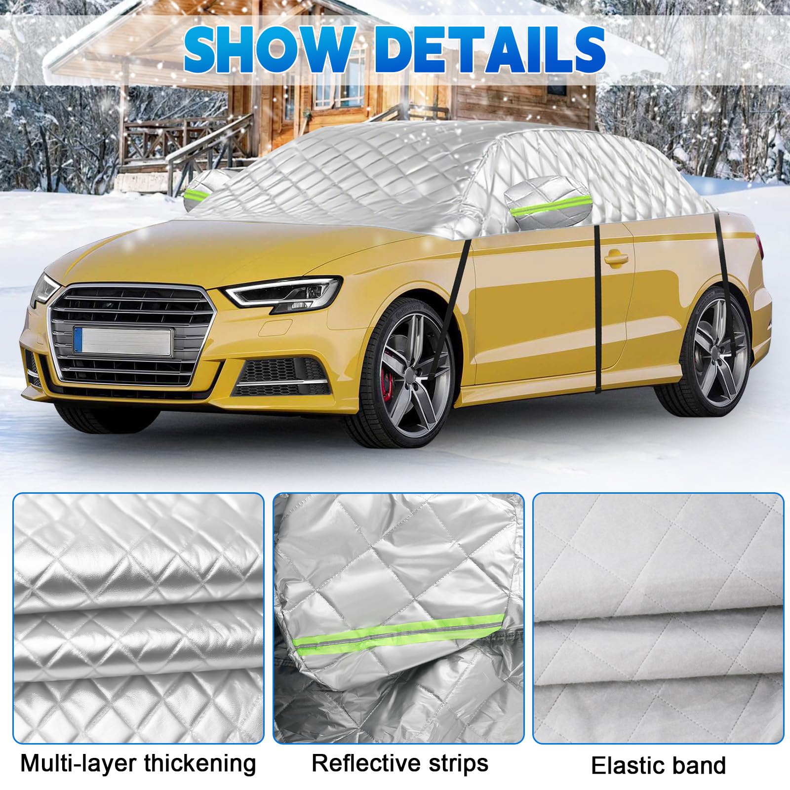 Demi-Housse Voiture Remplacement pour Audi A3/S3 Cabriolet 2008-2012, Couverture de Voiture de Protection de Toit Souple étanche, Demi-Garage épaissi pour Tous Les Temps, Anti-grêle et Anti-Neige