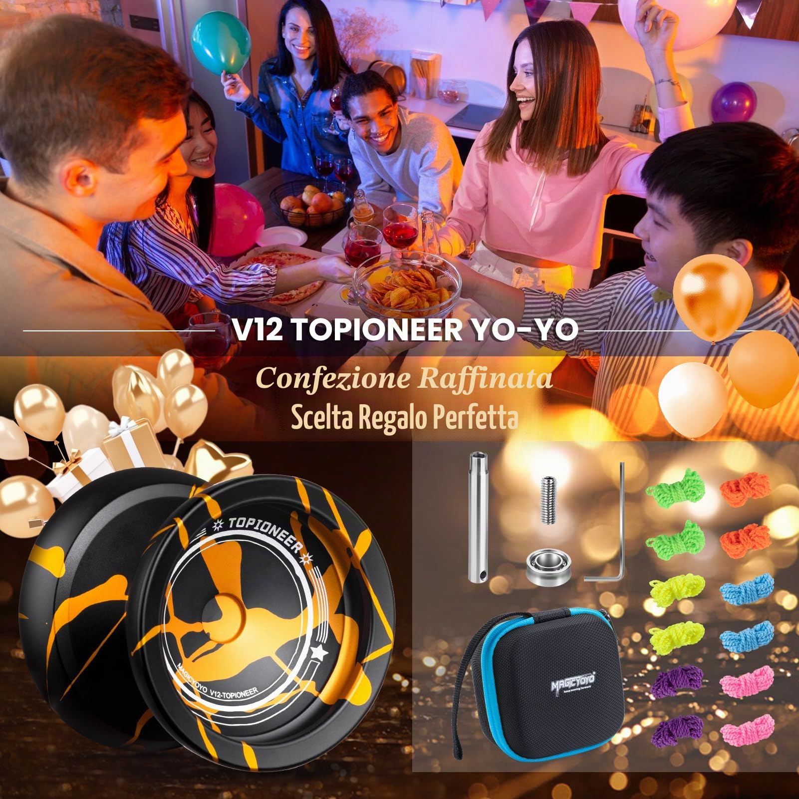 Yoyo V12 Yoyo professionale per principianti e giocatori avanzati, doppio scopo in metallo reattivo e non reattivo, in lega di alluminio resistente trucchi