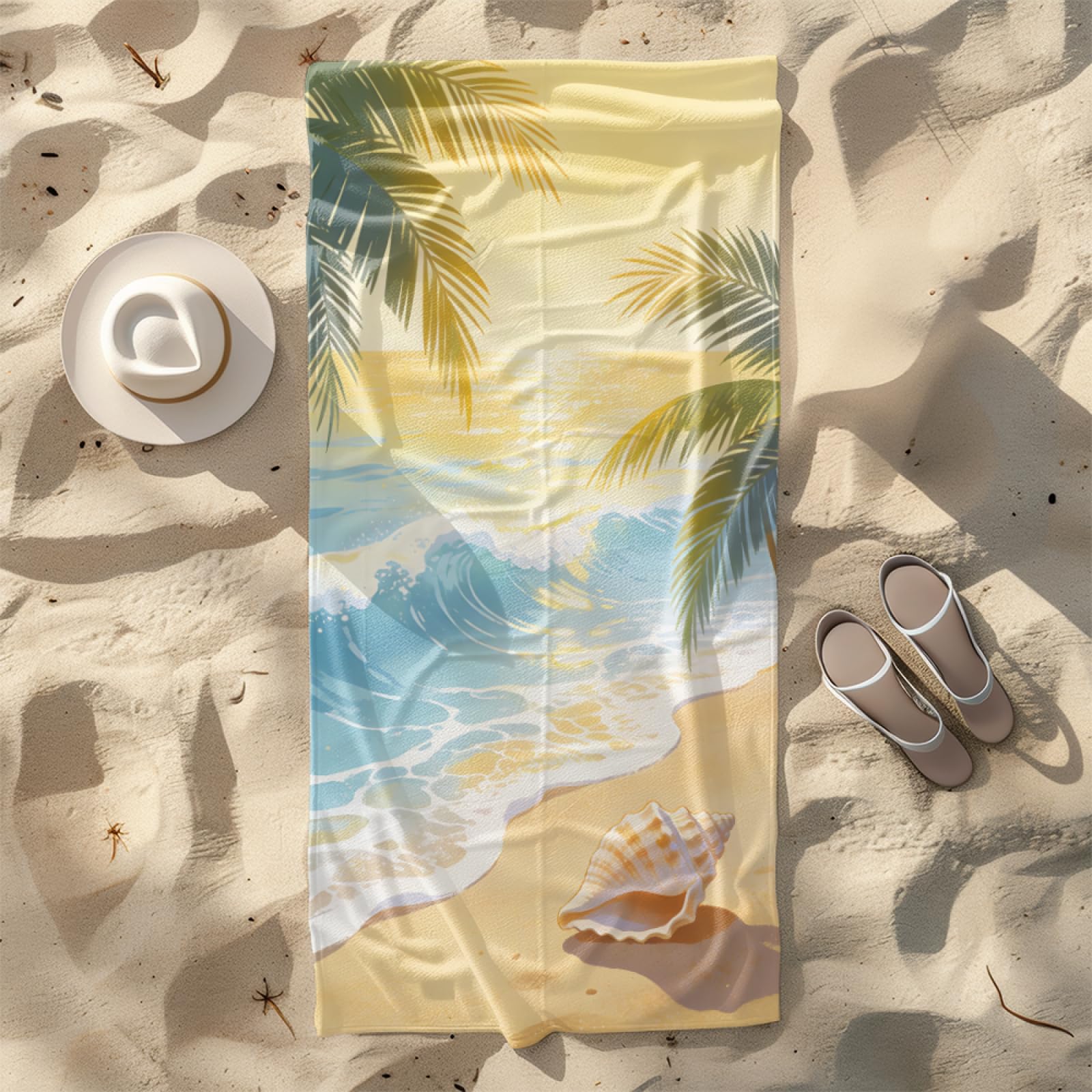 Beach Towel Kids Boys Conch Yellow Microfibre Quick Dry Towel for girls,Pool Swimming Travel Towels,Sand-Resistant, Absorbent, Lightweight