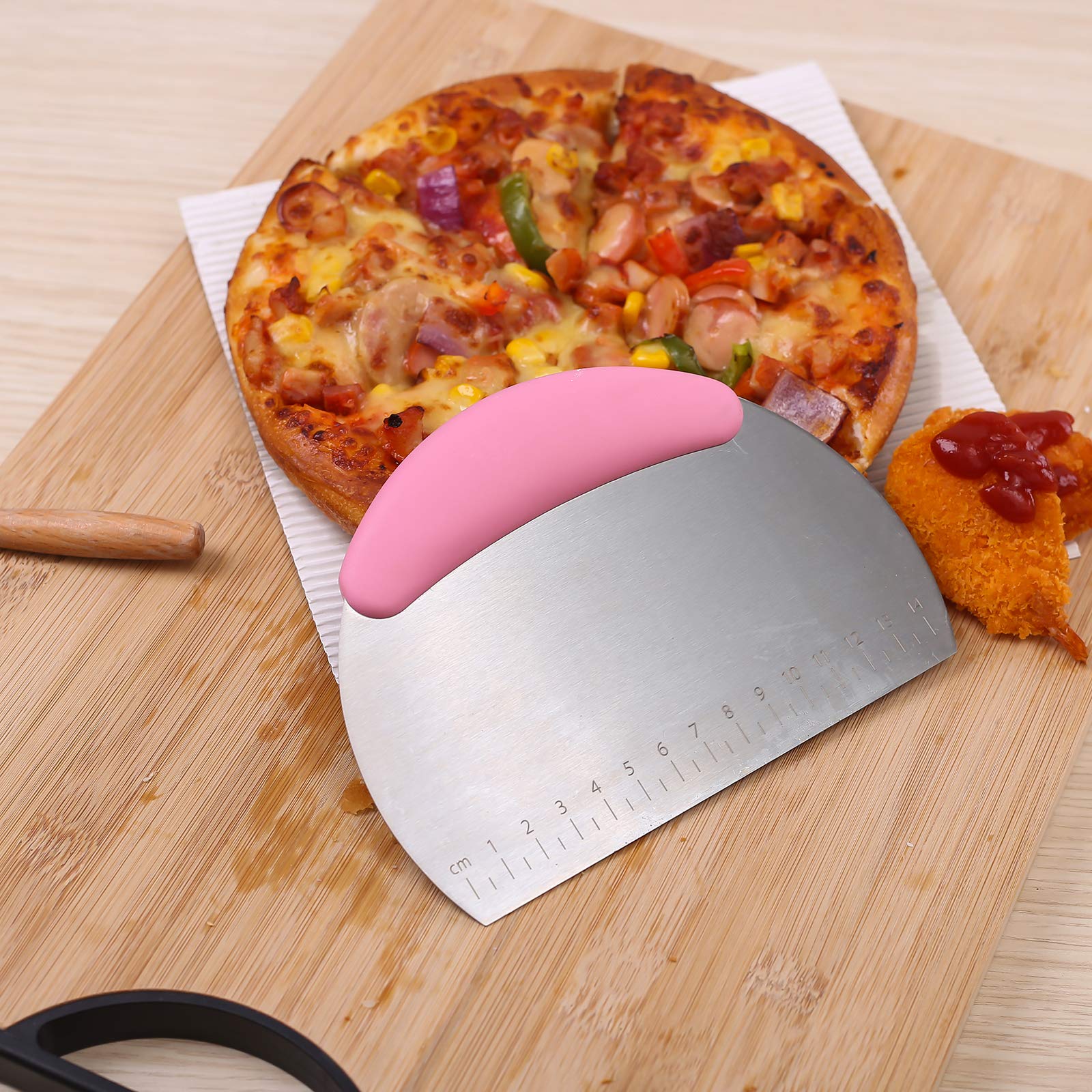 1 Stück Teigschaber Zerkleinerer/Edelstahl Teigschaber Cutter mit ergonomischem Gummi Anti-Rutsch-Griff/Teigschaber Cutter/Pro Gebäck Pizza Cutter Zerkleinerer (Rosa)