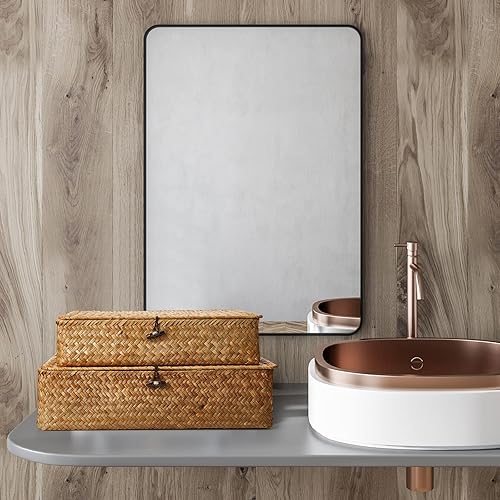 Miniatura 5 de Didaey Juego de 4 canastas de mimbre con tapa, cestas de almacenamiento decorativas con tapas, contenedores de almacenamiento planos, cestas