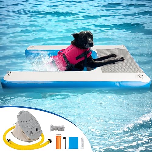 Miniatura 9 de Rampa de agua inflable para perros de 60 pulgadas de largo x 40 pulgadas de ancho, superficie duradera y resistente a pinchazos que garantiza un