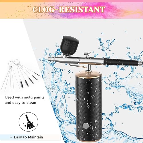 Miniatura 7 de Uthlusty Kit de aerógrafo inalámbrico, kit de aerógrafo con punta de 0.012 in, cepillo de aire recargable de mano con compresor para maquillaje,