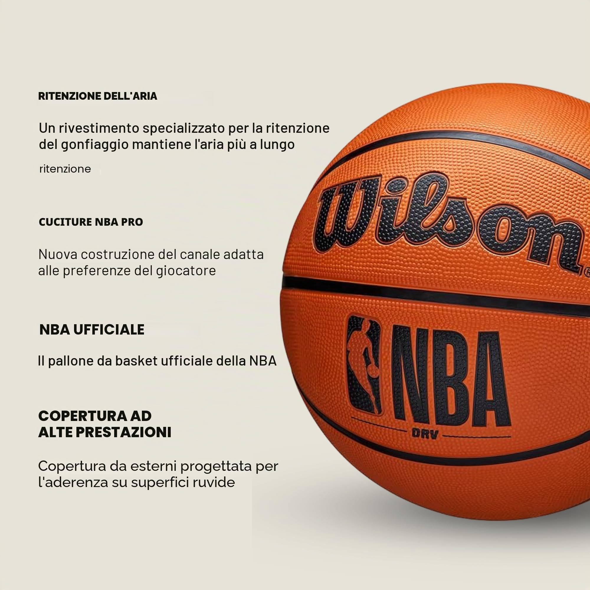 Wilson Pallone da Basket NBA DRV PRO, Utilizzo Outdoor, Gomma Tackskin
