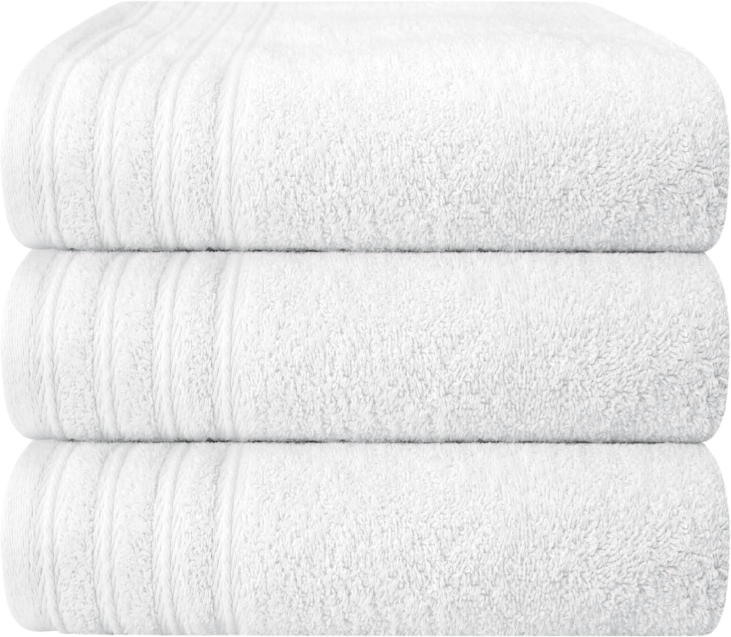 Weave Essentials 3 Pc Windsor Bath Towel - 100% Cotton Bath Towel Set, Ultimate Comfort & Eco-Friendly, Machine Washable, Premium Highly Absorbent Quick Dry Bath Towel | White