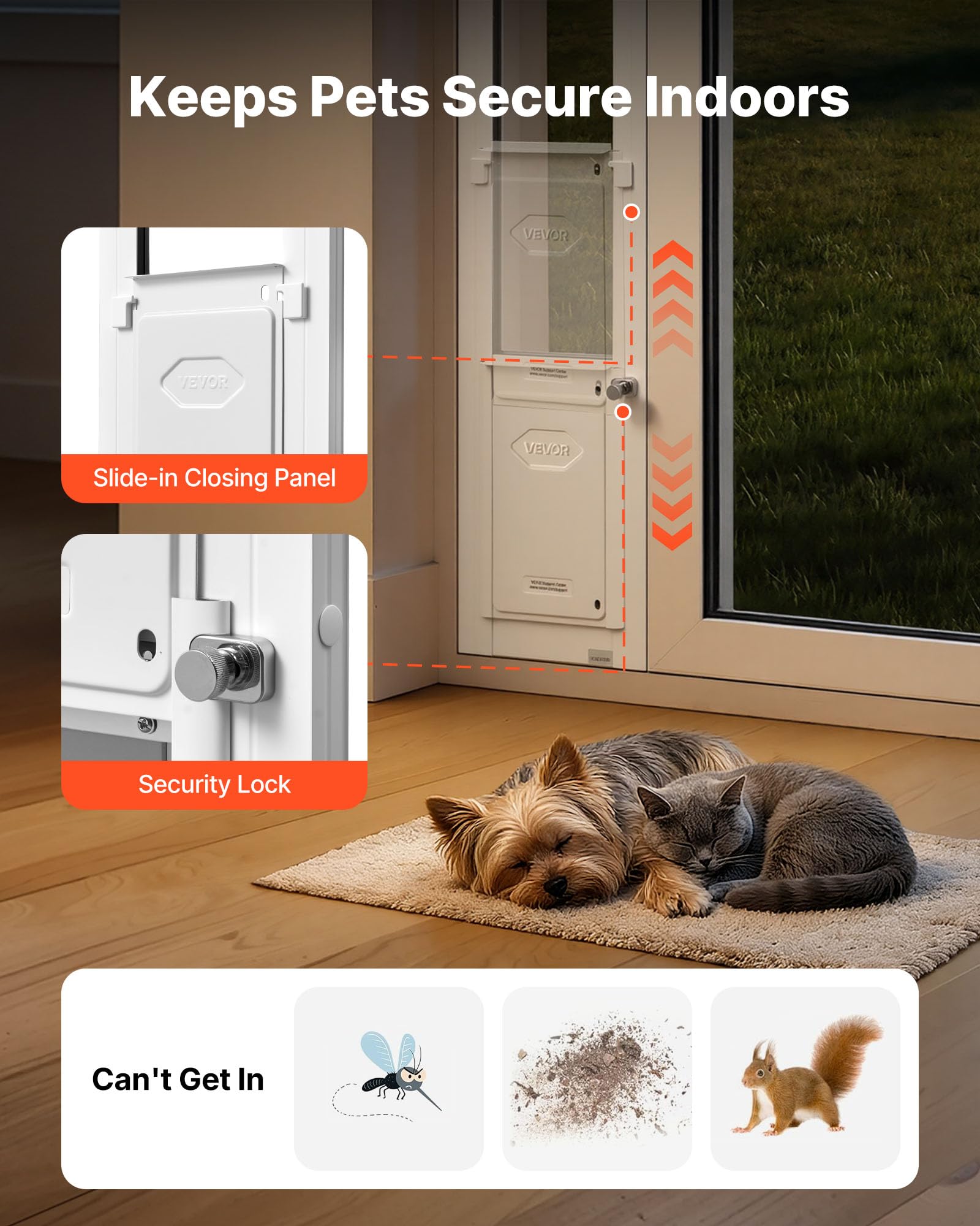 VEVOR Puerta Corrediza de Vidrio con Entrada para Perros, Altura Ajustable, Puerta para Mascota 20,6 x 13,3 cm, Compatible con Perros Pequeños, Marco de Aluminio, para Patio Balcón Terraza, Blanco