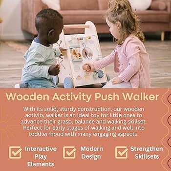 Push Walker LOL-FUN Wooden Baby Walker With Wheels, Baby For Baby Girl And Boy 12