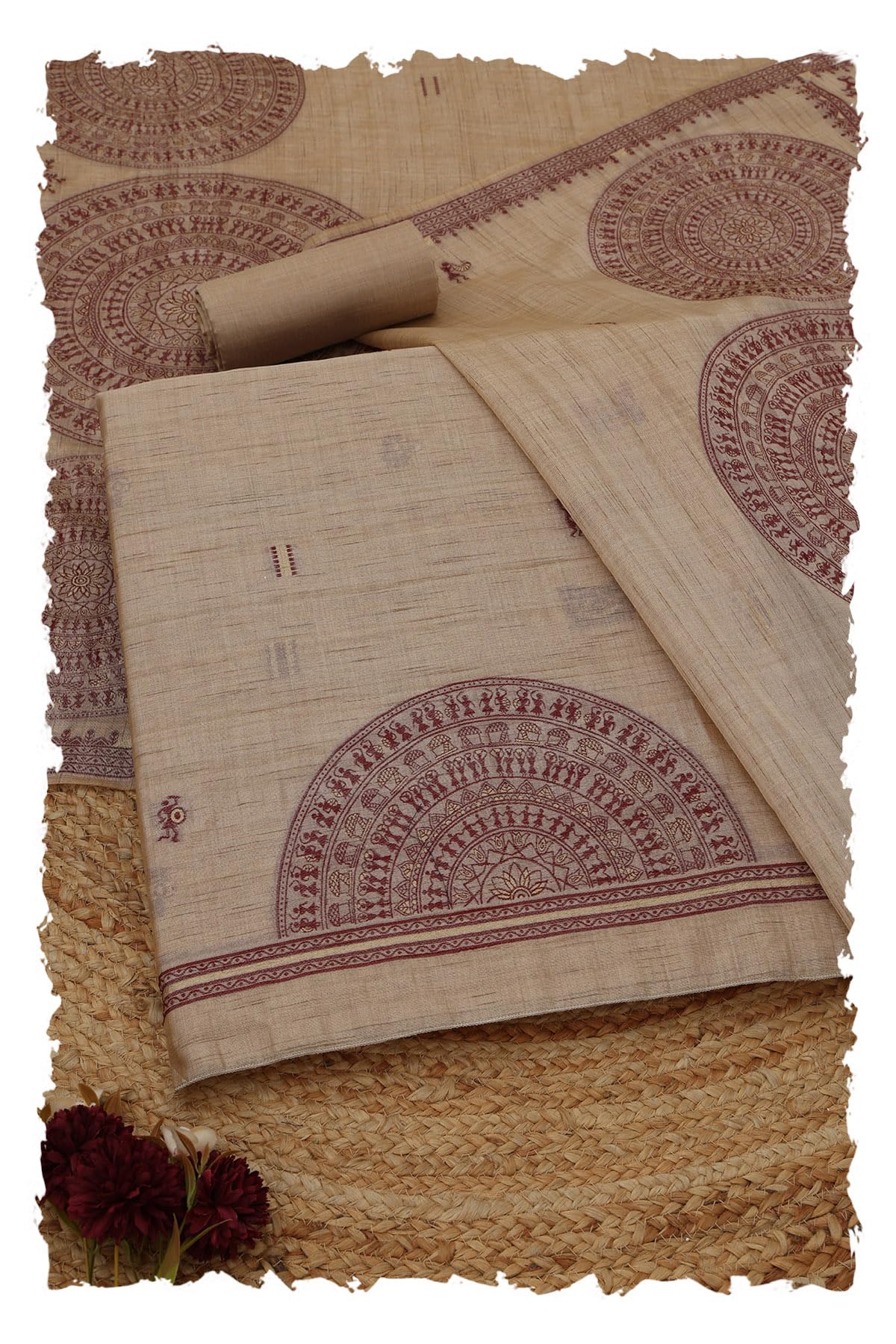 Womens Tussar Warli Printed Jamdani Woven Dress Material-image-13
