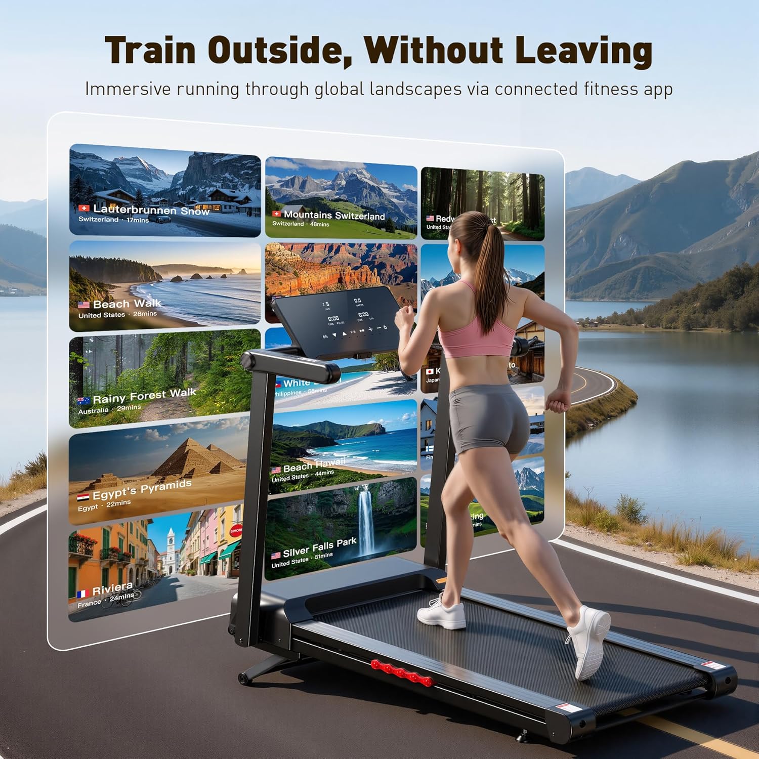 JAGJOG Treadmill for Home with Auto Incline, 4.5 HP Foldable Treadmill, 12 HIIT Programs, 18" Wide LED Touchscreen, Smart App & Heart Rate, 400LBS Capacity, Fully Assembly（Red）