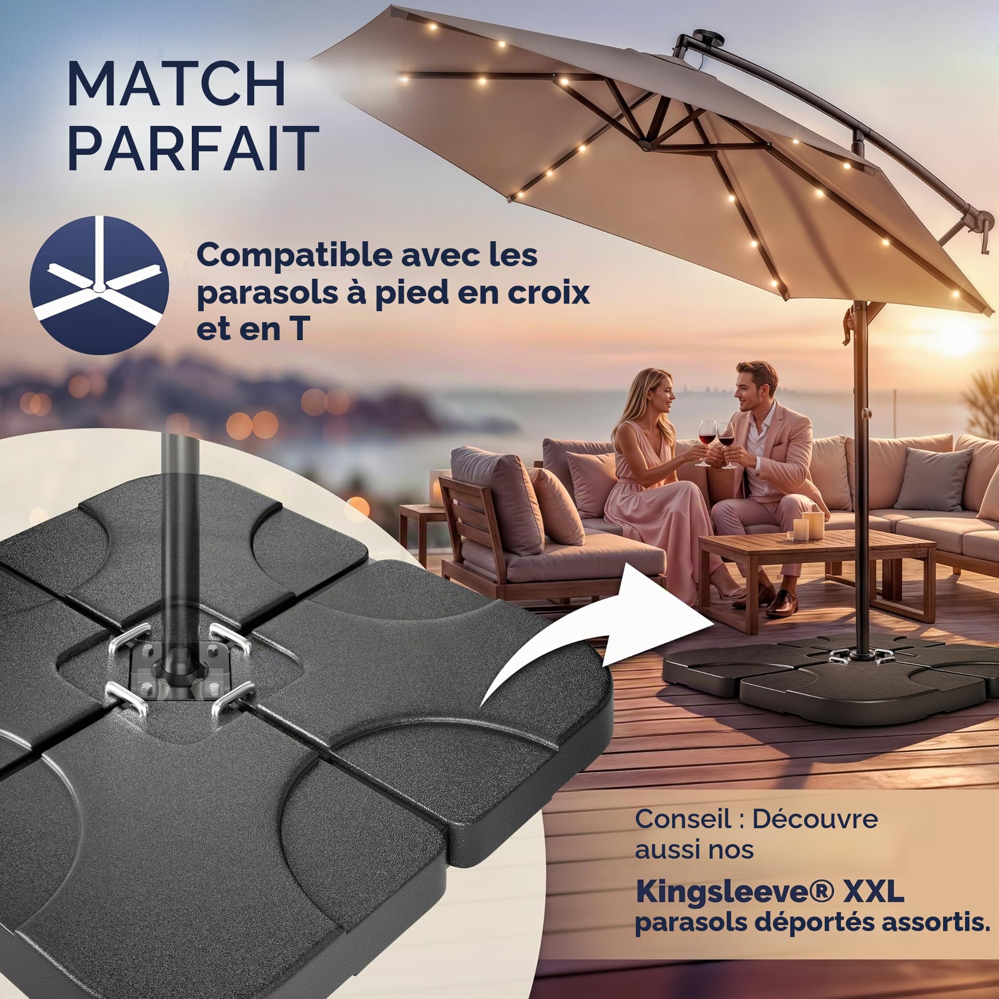 CASARIA® Set de 4 Dalles de Lestage en HDPE pour Parasol