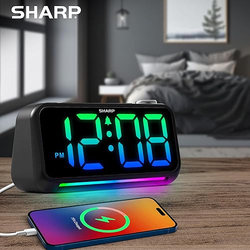Miniatura 6 de Sharp Reloj digital LED para dormitorio, despertador súper fuerte para personas que duermen pesadamente para mesita de noche, reloj de escritorio