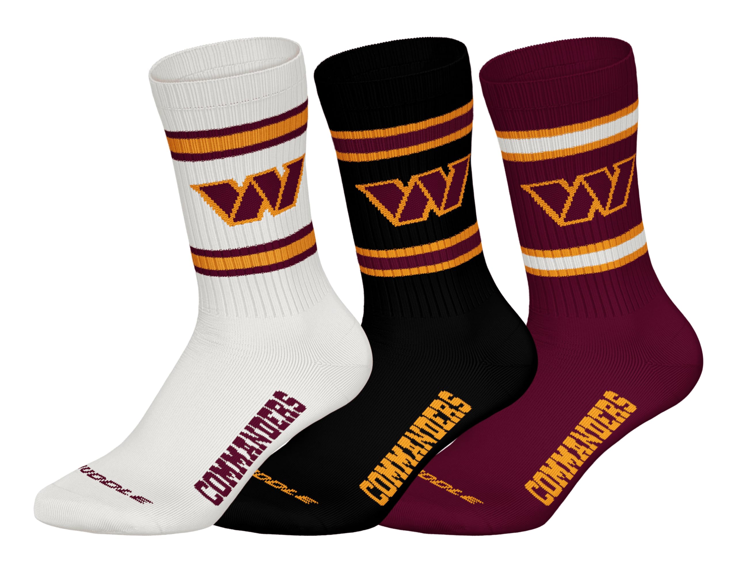 NFL WASHINGTON COMMANDERS 3pk Crew Socks - WHT/BLK/BUR - 39/42