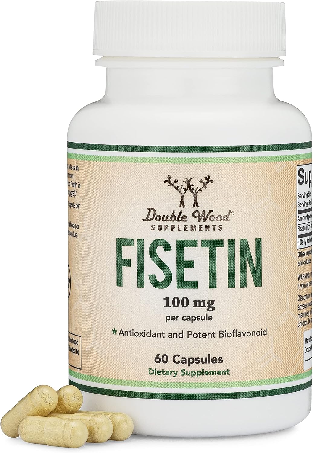 Fisetin Supplement - 100mg of Bioactive Flavnonols, 60 Count (Natural Bioflavonoid Polyphenols Supplement Similar to Apigenin, Luteolin, and Quercetin) Aging Support Senolytic by Double Wood