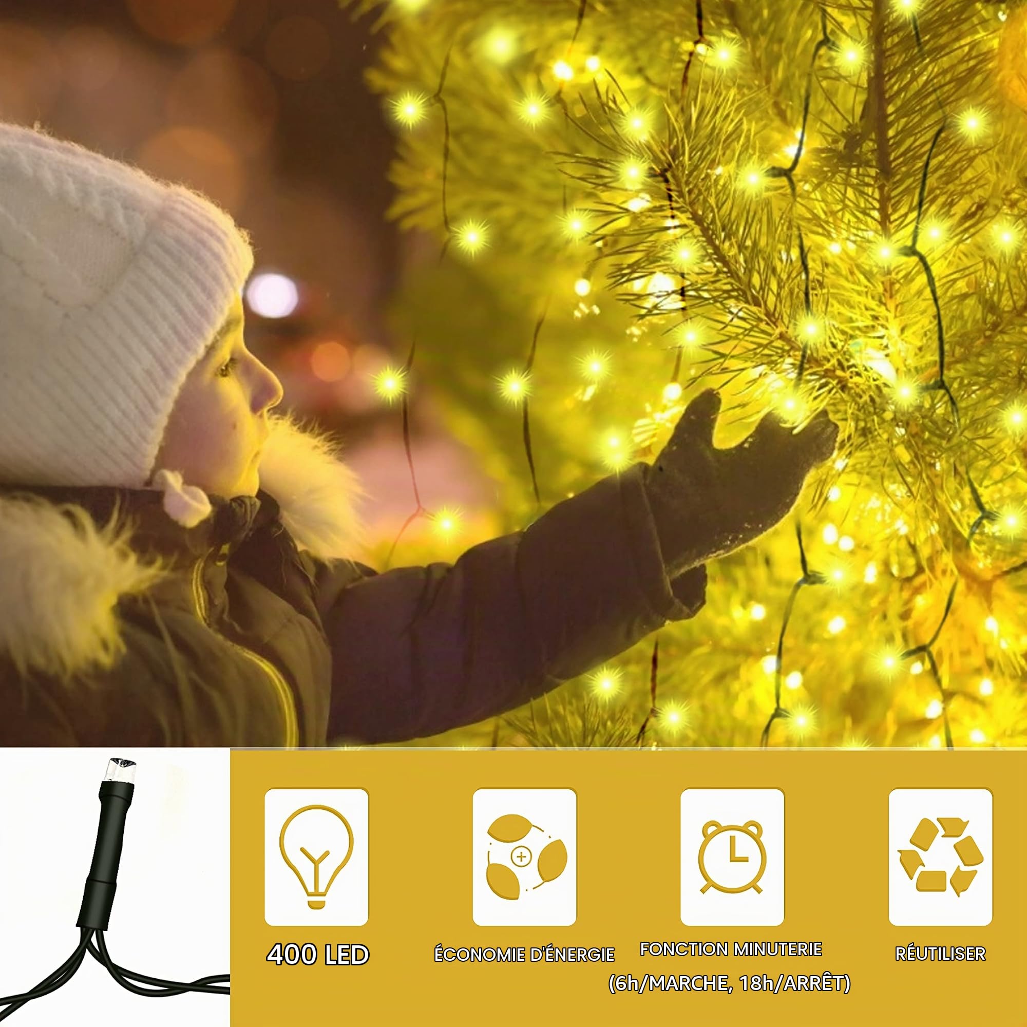 Guirlande Lumineuse Sapin de Noel 400 LED avec Télécommande 16 Branches Bande Lumineuse de 2 Mètres pour Décoration de 1m-2.4m Sapin de Noël Jardin Fête à la Maison (Blanc Chaud)