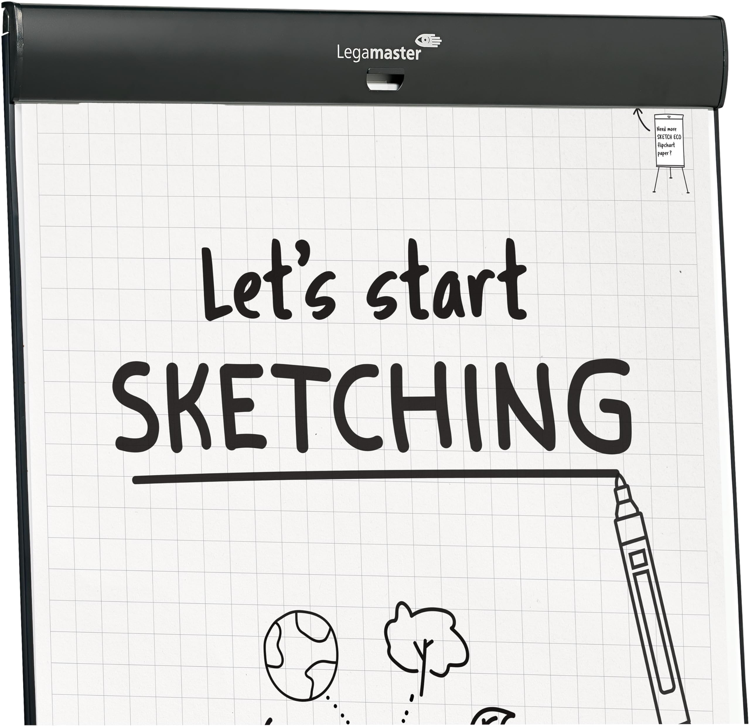 Legamaster SKETCH PRO Flipchart-Stativ, magnetisch, höhenverstellbar, mit Seitenarmen und Zubehör