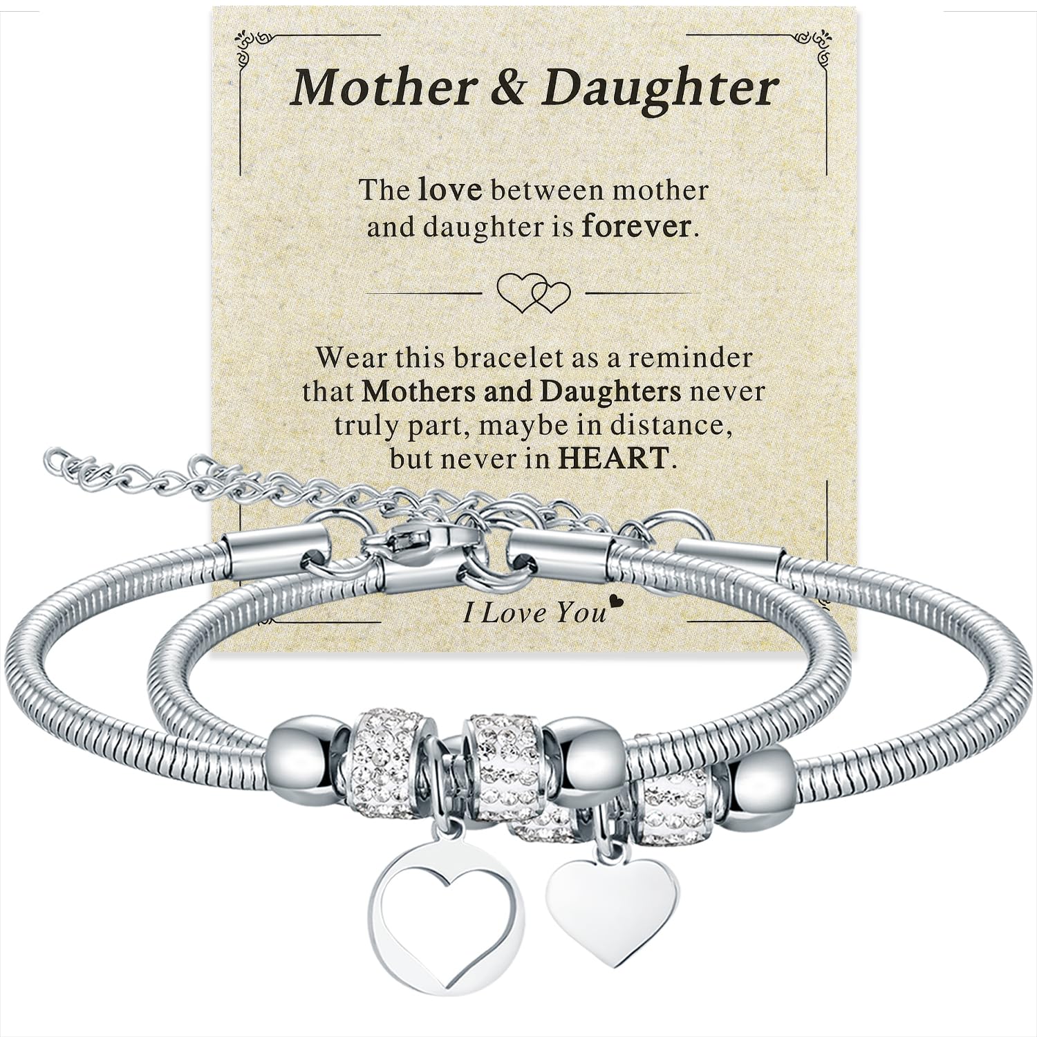 Yonhon Mother Daughter Bracelet Necklace for 2/3/4, Mother Daughter Matching Keychain Set