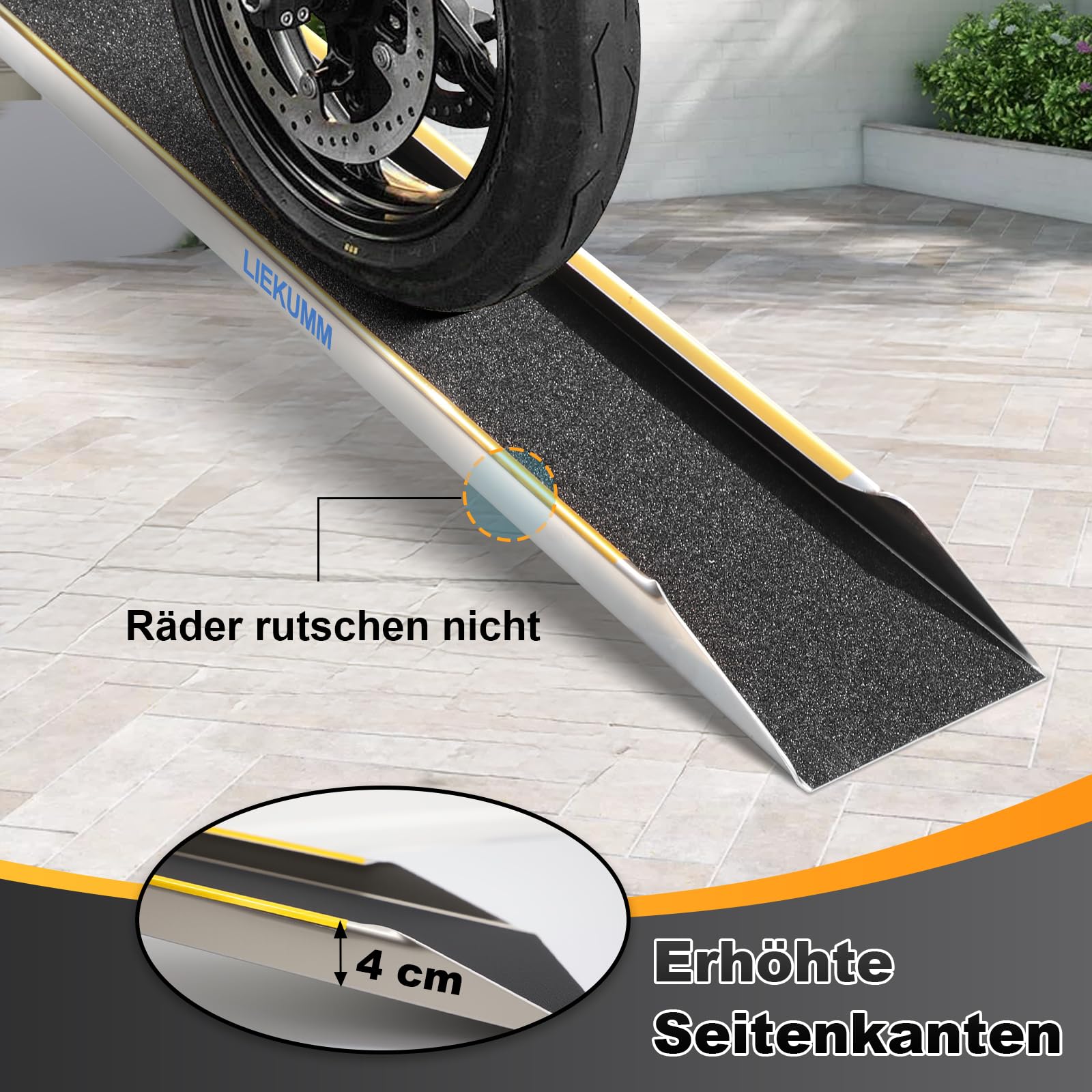 LIEKUMM Auffahrrampe 180 cm, Tragkraft 300 kg, Aluminium Motorrad Rampe Klappbar, rutschfest Auffahrrampe für Anhänger, ATV, Motorrad, Fahrrad, PKW, Auto Laderampe