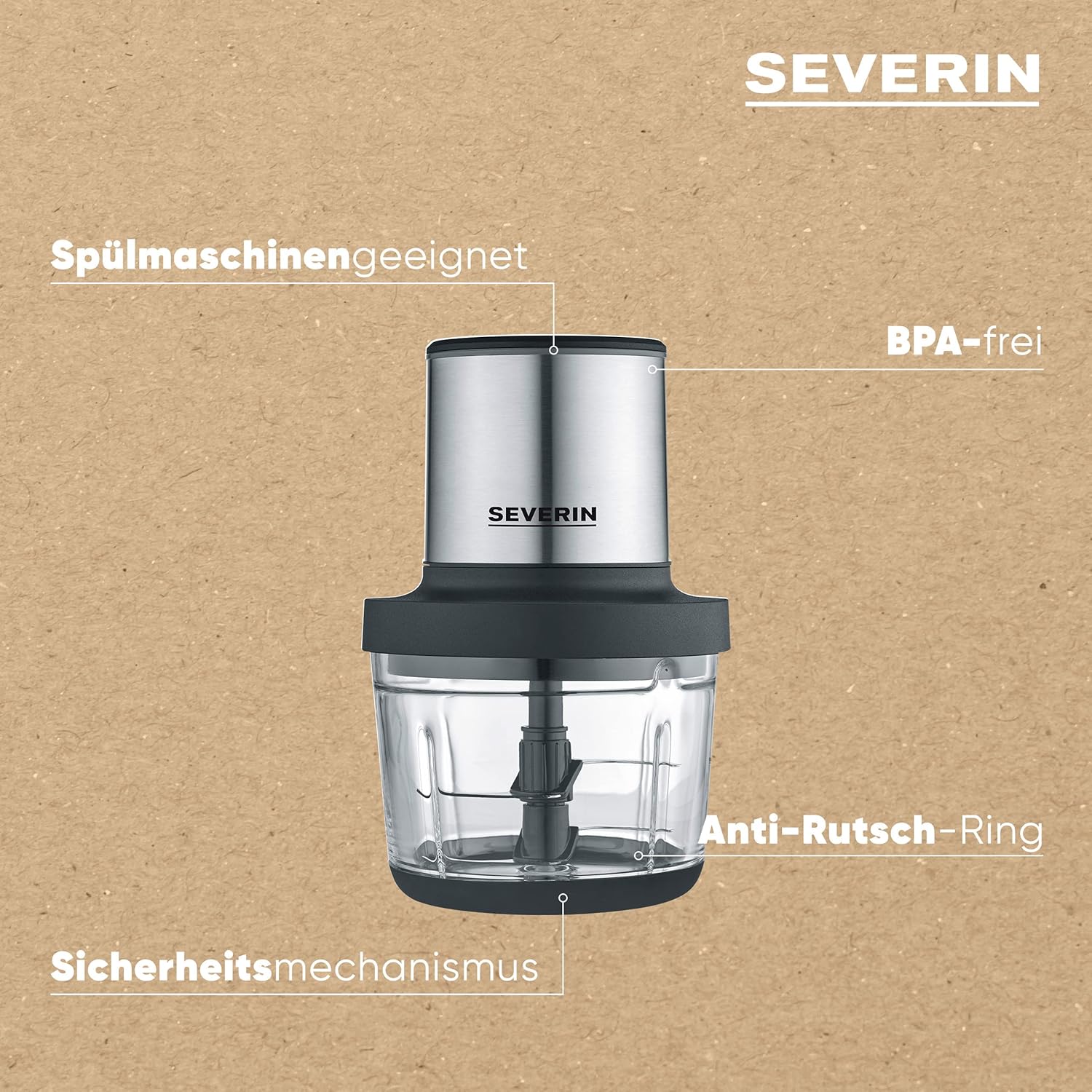 Diagram highlighting features: Dishwasher safe, BPA-free, Anti-slip ring, Safety mechanism