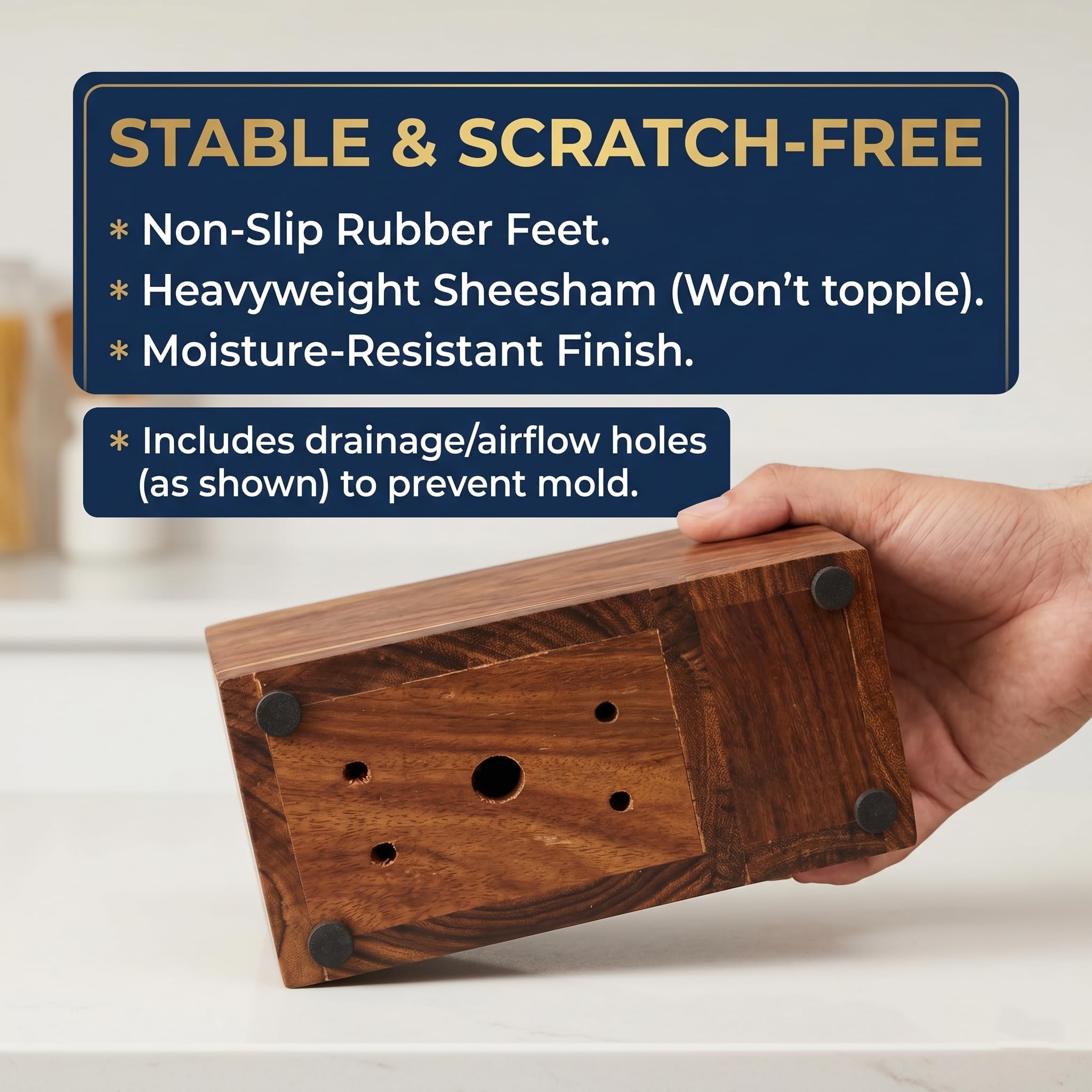 Woodkit Sheesham Wood Knife Stand | Handcrafted Wooden Knife Holder for Kitchen | Universal Slot-Free Knife Block | Countertop Cutlery Organizer 2