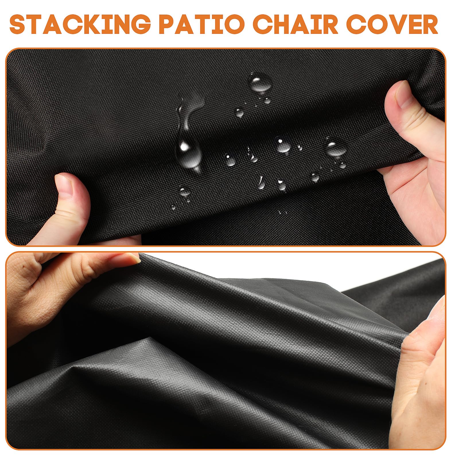Stacking Chair Covers Garden Waterproof for Outdoor Patio Chair Cover dust-Waterproof weatherproof snow-resistant 600D PVC Oxford Fabric Heavy Duty for Stackable Chair Cover (Black - Image 3