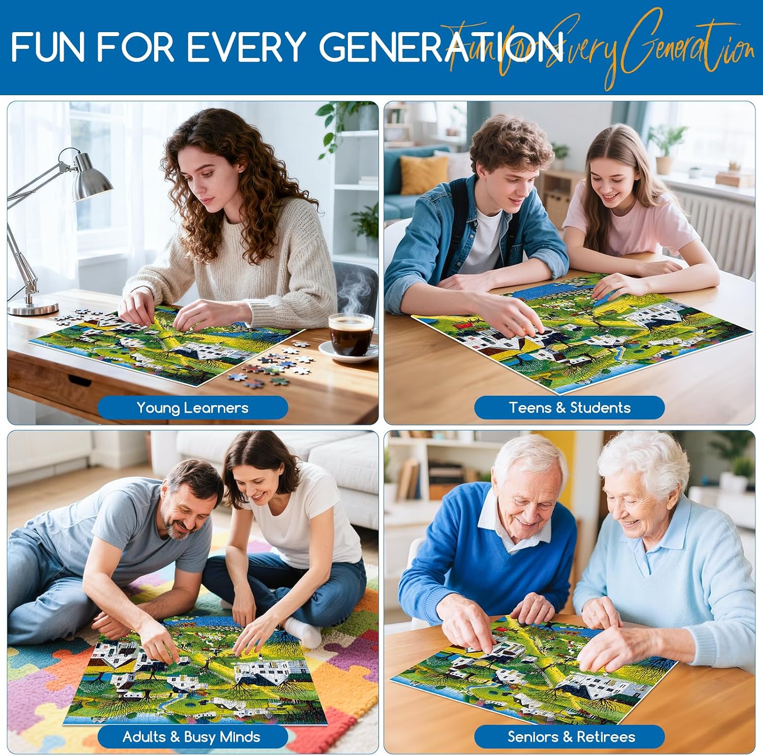500 Piece Puzzle for Adults | Seaside Village Puzzle |Recycled Cardboard White Villa Jigsaw Puzzles 500 Pieces |Challenging America Town Folk Art Puzzles Perfect for Game Nights Best Xmas Gift 20.5*15