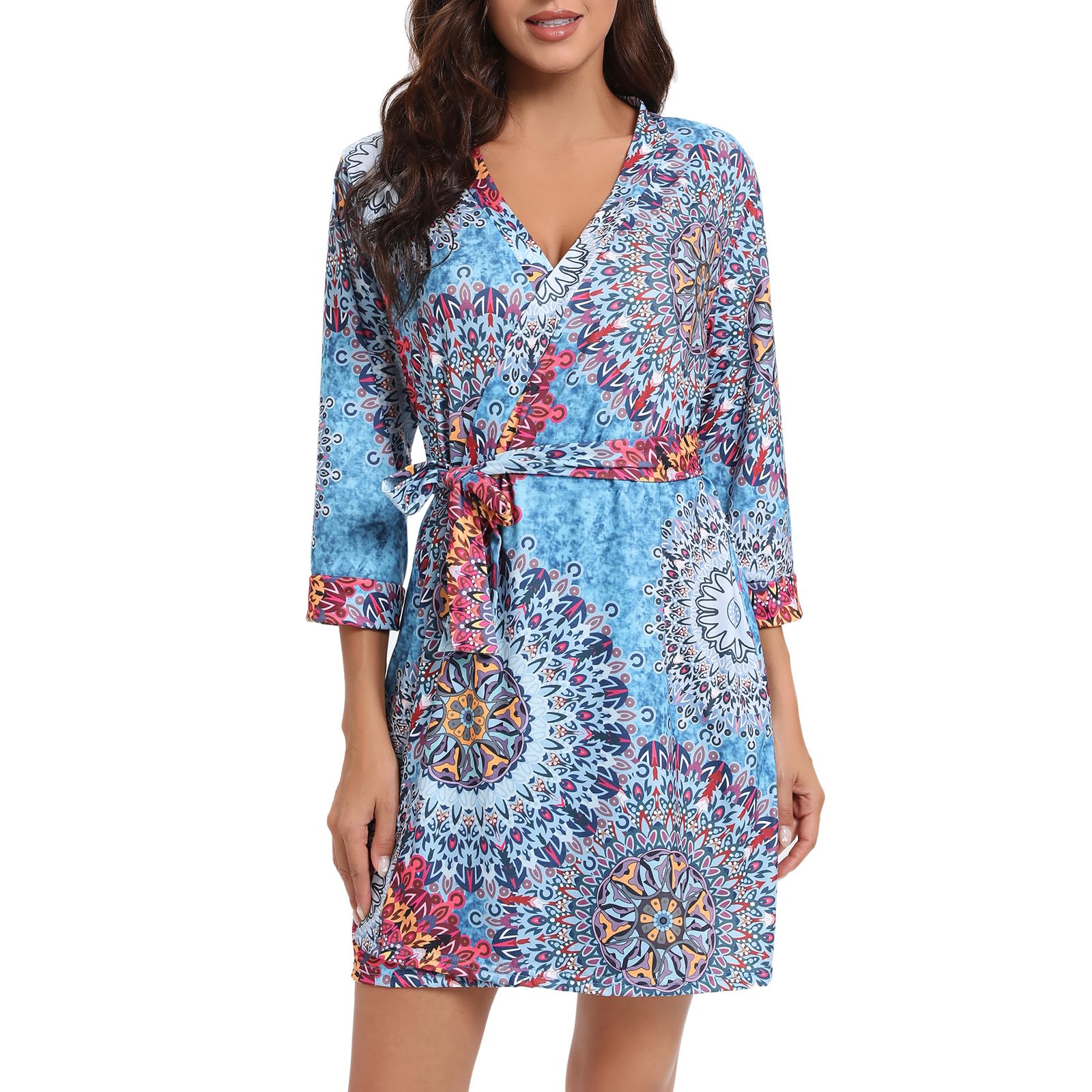 MAGIC ARMOR Albornoz para mujer ligero de manga 3/4, albornoz para sauna, kimono, con cuello en V, pijama, tallas S-XXL
