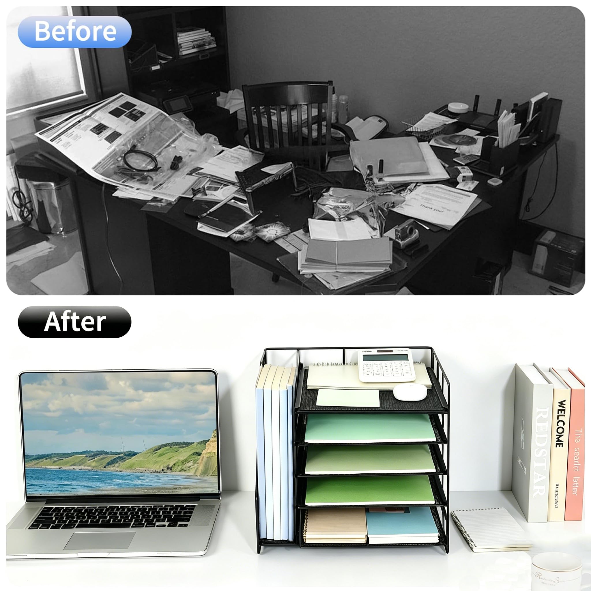 Schreibtisch Organizer und Zubehör, 5 stöckige Papierablage mit Aktenhalter, büro Organizer für Büro Bedarf Dokumentenablage (Schwarz)