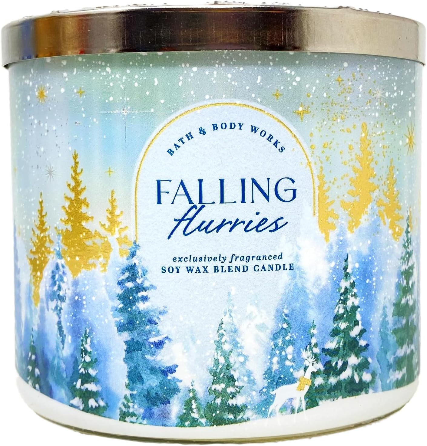 Bath & Body Works Falling Flurries 3-Wick Scented Candle with a Fresh Forest Bar Soap