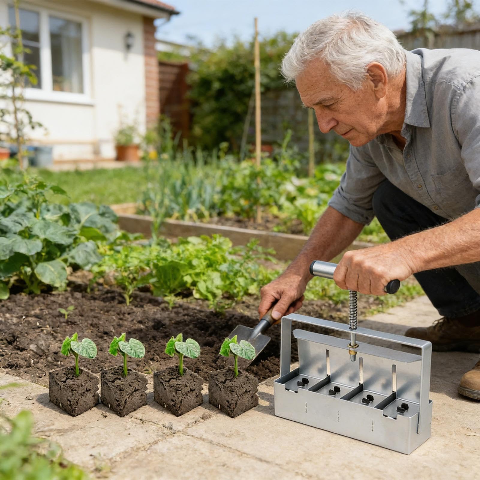 Pflanzwerkzeuge - Ergonomische Pflanzhilfe mit rutschfestem Griff, Erdblockpresse aus Stahl für Garten, HOF, Balkon, Terrasse und Rasen, Saatgutblock Werkzeug für Salat, und, manuelle Ga