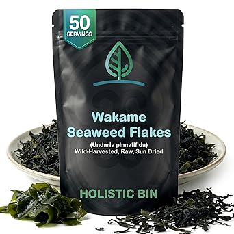Holistic Bin Wakame Seaweed Flakes | Wild-Caught Atlantic Wakame for Miso Soup, Ramen, Salad Mix Recipes, Healthy Snacks | Dried Seaweed/Nori for Soups & Snacking | Healthy Vegan Snack | 50g Pack
