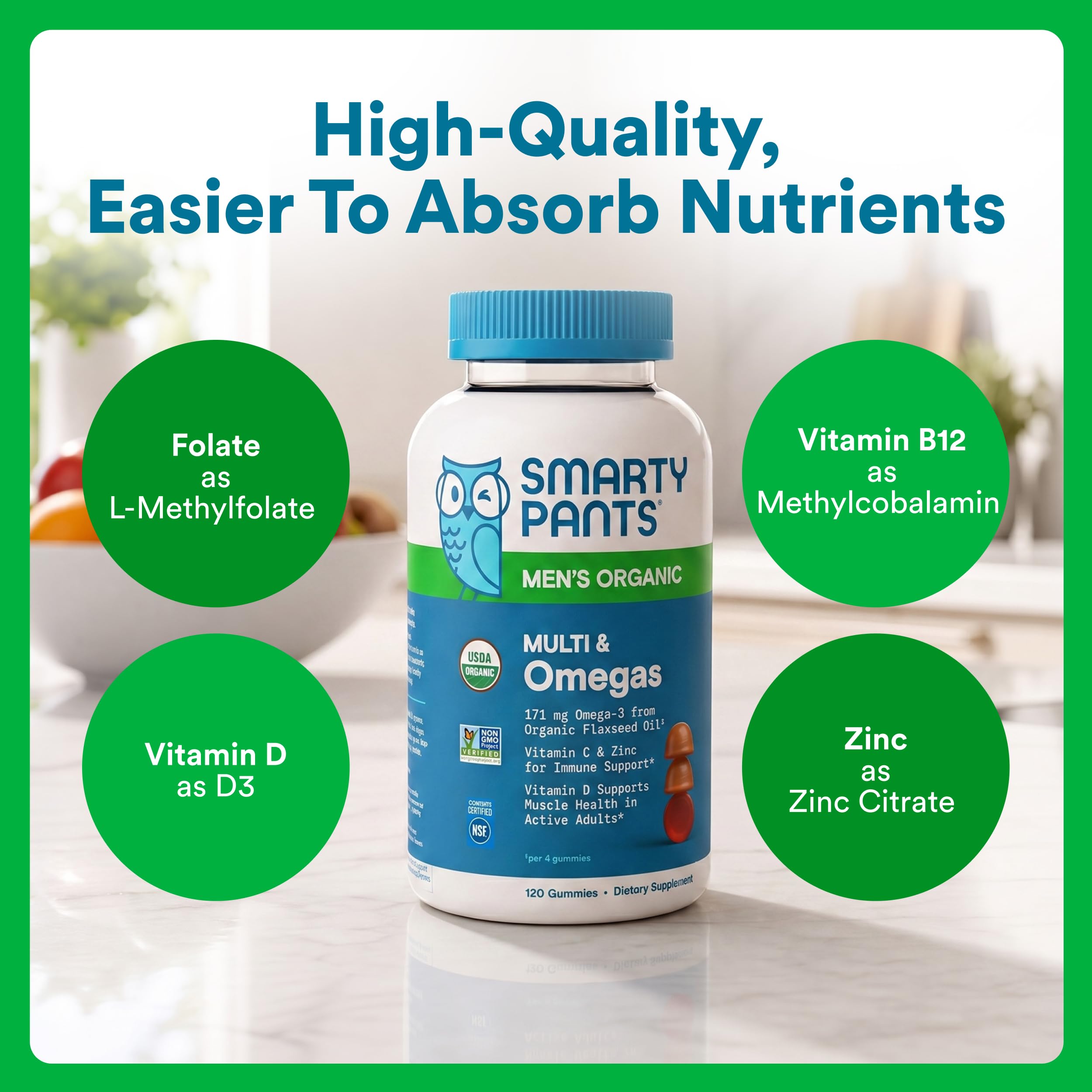 SmartyPants Multivitamin for Men, Organic Probiotics, Omega 3, Zinc, 120 Ct — Amazon image 6