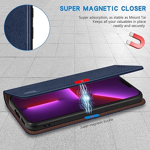 Miniatura 3 de ZZXX Funda tipo cartera para iPhone 13 Pro Max con bloqueo RFID, soporte de ranura para tarjetas, funda protectora de cuero magnético fuerte para