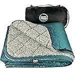 DOWN UNDER OUTDOORS Large Waterproof Windproof Extra Thick 340 GSM Quilted Sherpa Fleece Stadium Blanket, Machine Washable Camping Picnic & Outdoor, Beach, Dog, 82 x 55 (Teal/Heather Grey)