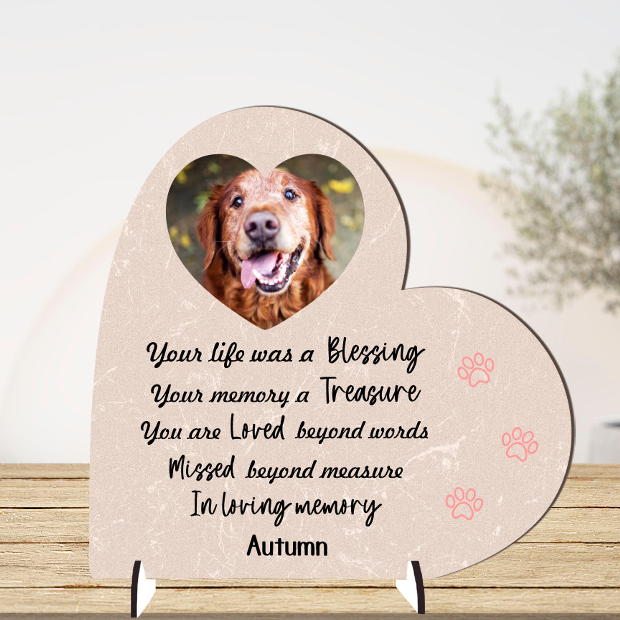 Personalised Pet Cat or Dog Memorial Plaque – 'Your Life Was a Blessing' – Available in MDF or Acrylic, Sizes Small to Large (Mdf Wood 13.5cm x 13.5cm, Pink)
