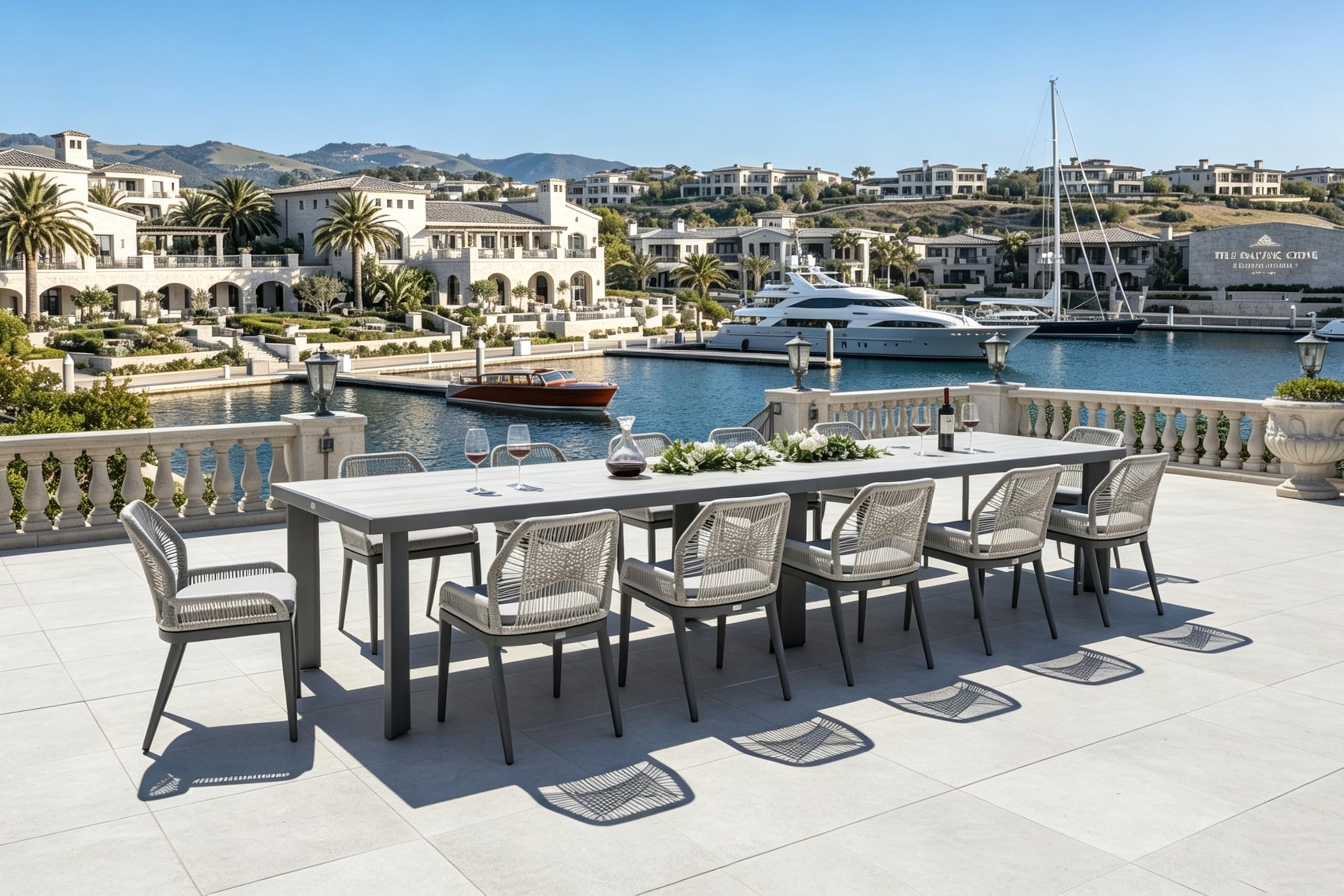 PURPLE LEAF Outdoor Dining Set 13 Pieces with Cushion, Beige and Dark Grey